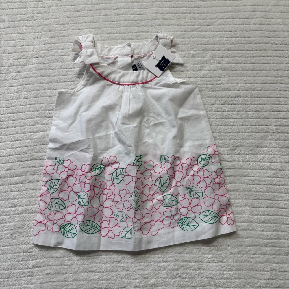 Janie and Jack White Dress with Pink and Green Floral Design